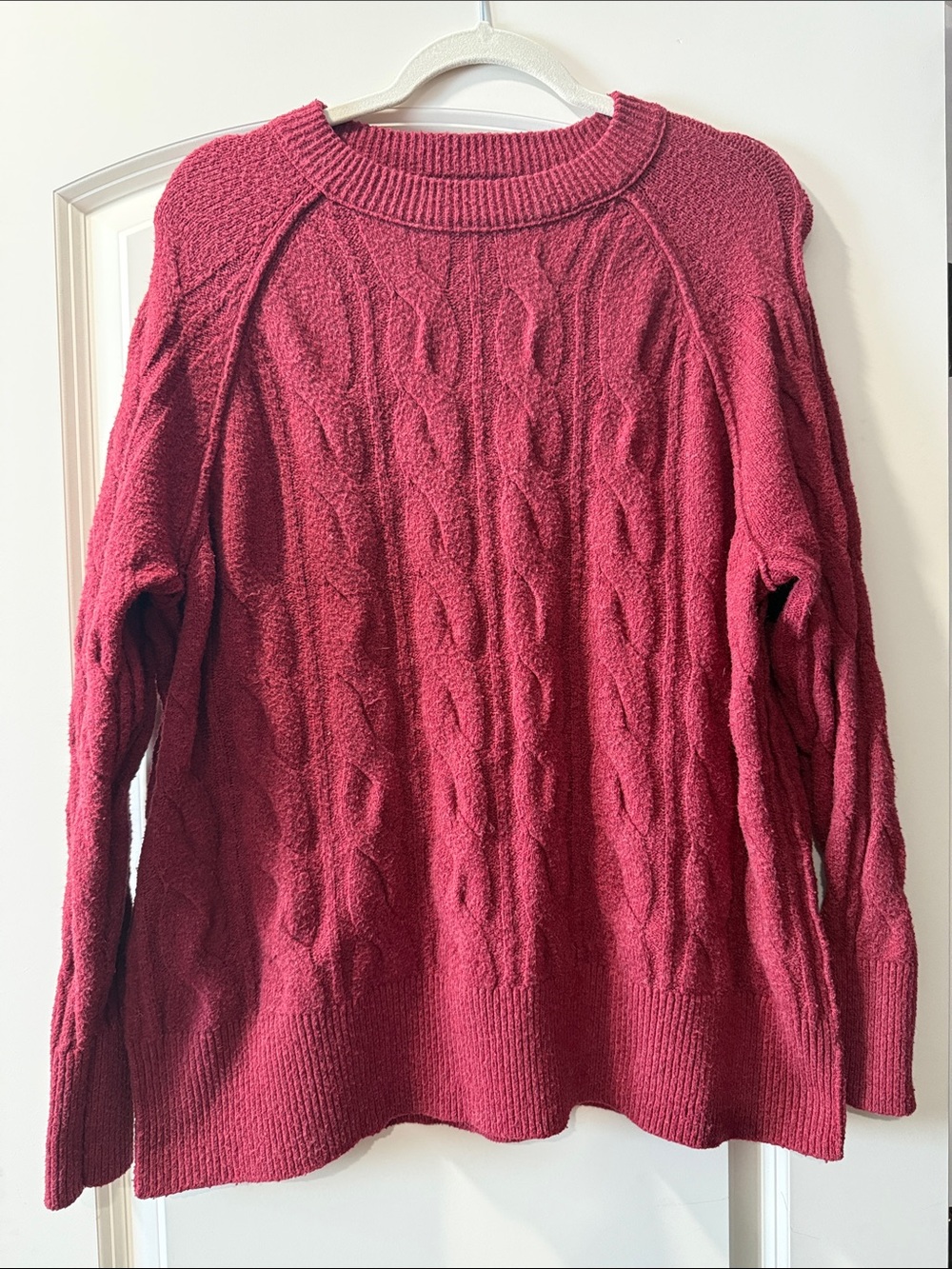 aerie Cable-Knit Crew Sweater - Raspberry